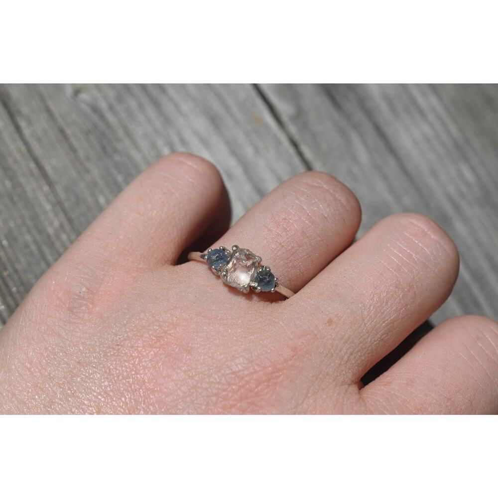 Raw Sapphire Engagement Ring Rough Diamond Wedding Band Unique Graduation